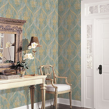Galerie Wallcoverings Product Code CI38255 - Classic Silks 4 Wallpaper Collection - Aqua, Green, Taupe Colours -  
